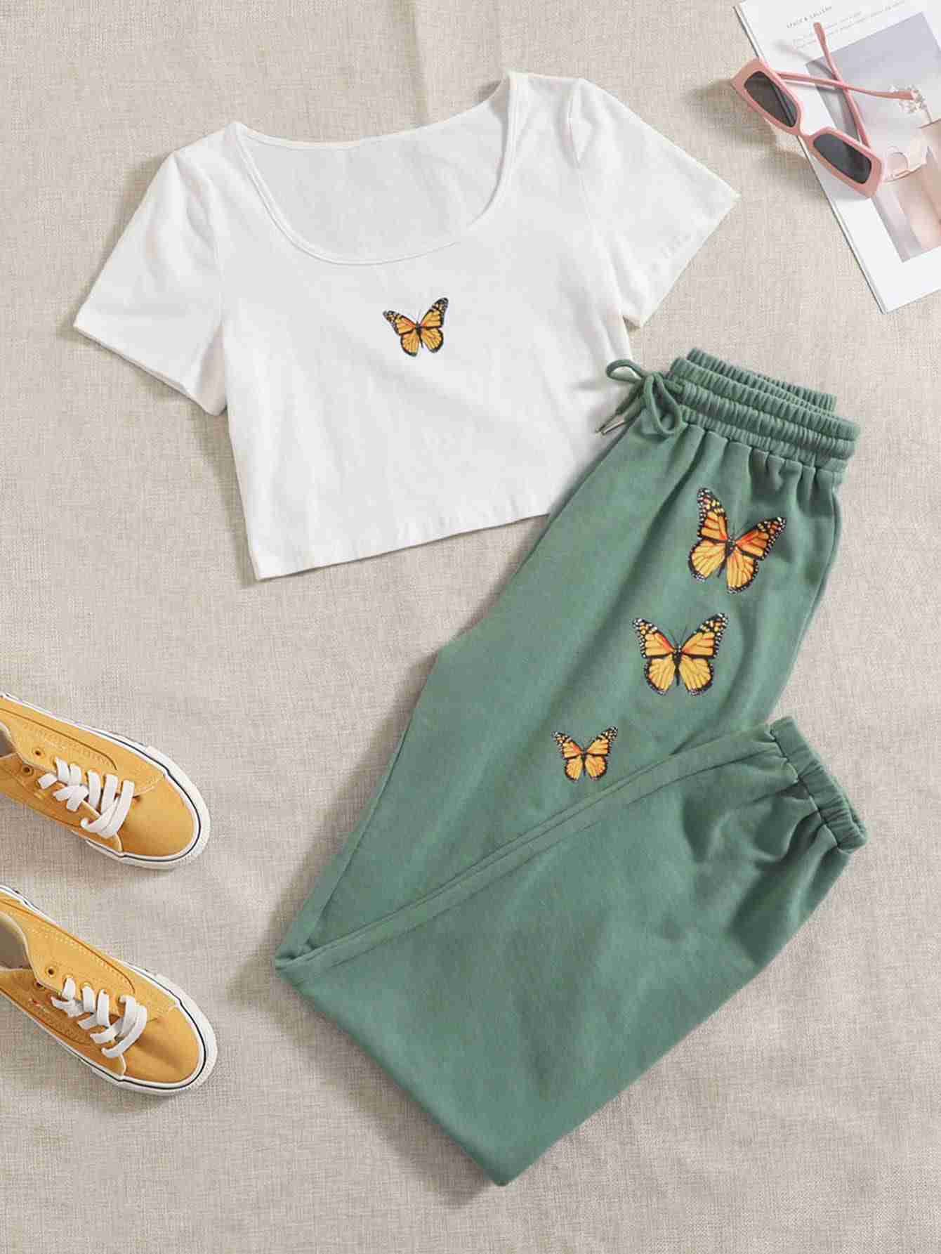 Comfy Butterfly Tracksuit – White And Seagreen