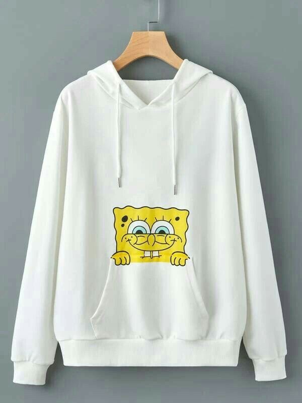 Cartoon Print Hoddie _ White