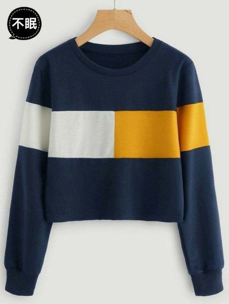 Color Block Short Body Sweatshirt _ Navy Blue