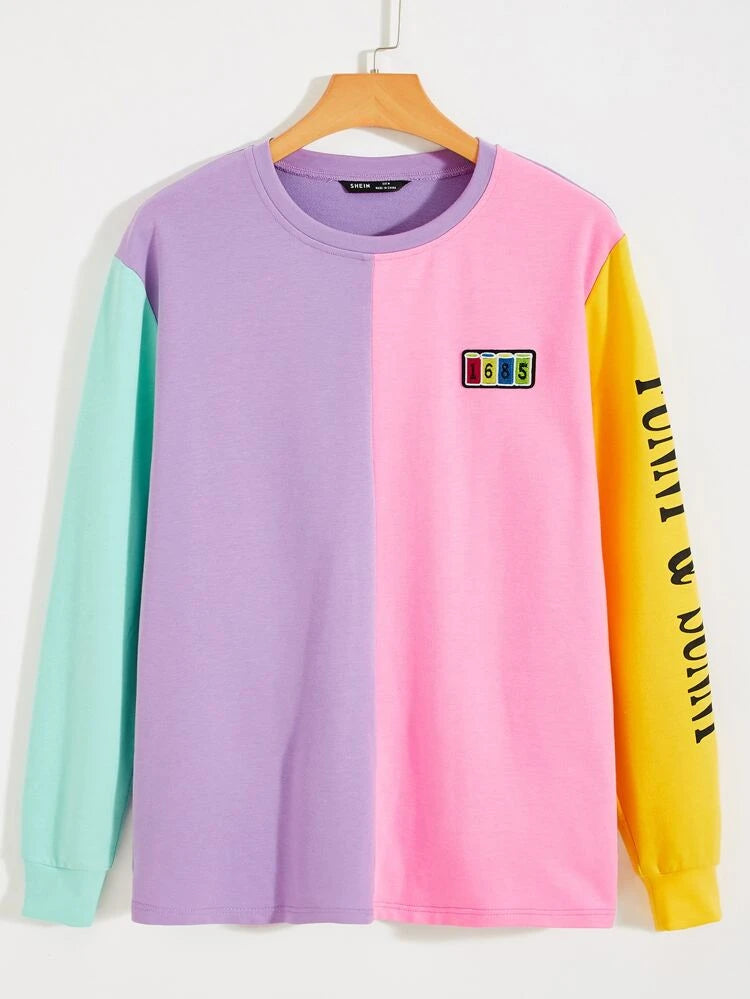 Color Block Slogan Sweatshirt_ Mix Colour
