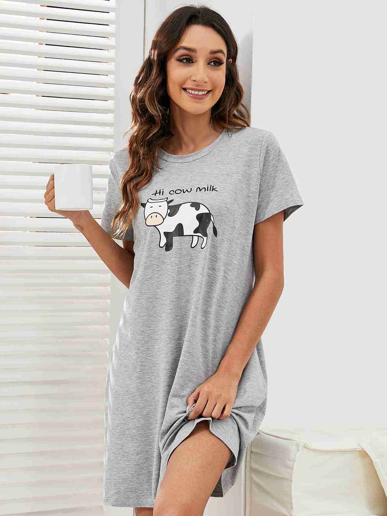 Cow Print Night Dress _Grey