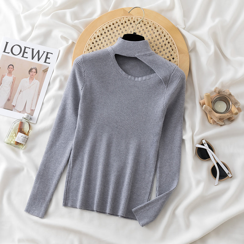 Cut Neck Turtle Neck_ Grey