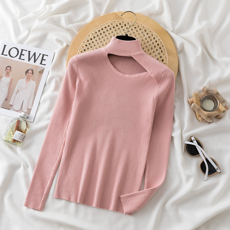 Cut Neck Turtle Neck_ Pink