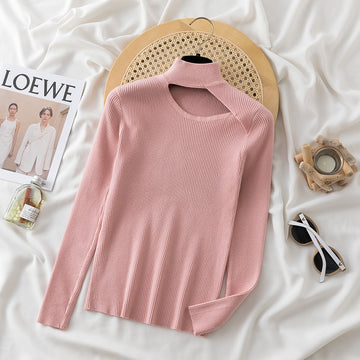 Cut Neck Turtle Neck_ Pink