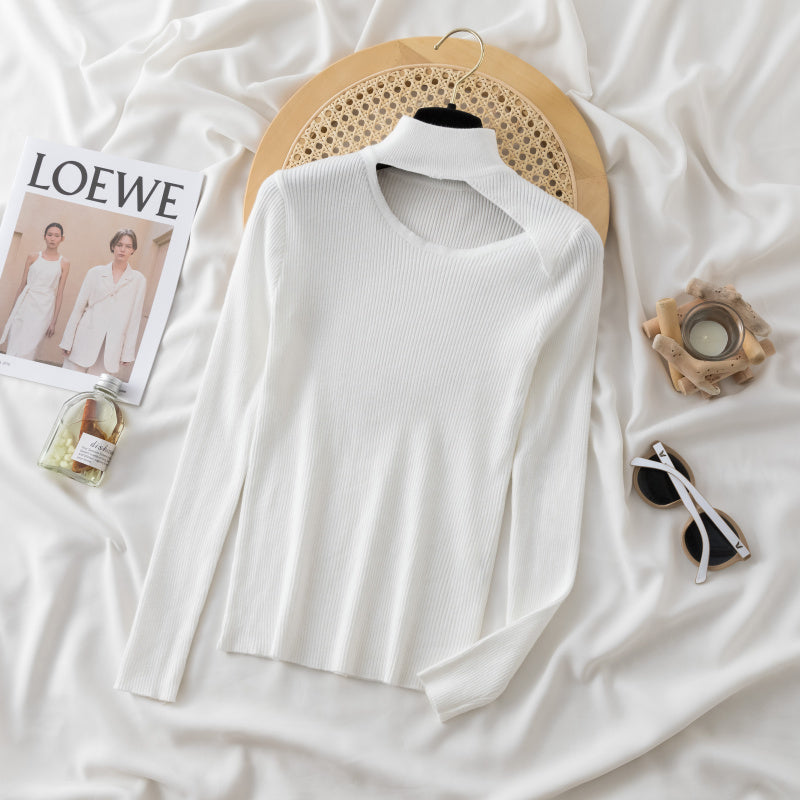 Cut Neck Turtle Neck_ White