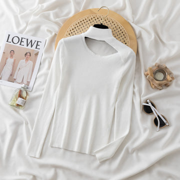Cut Neck Turtle Neck_ White