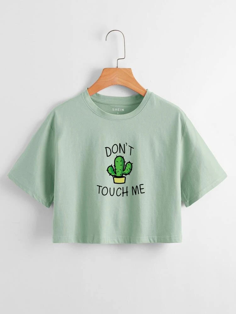 Don't Touch Graphic Crop Tee_ Mint Green