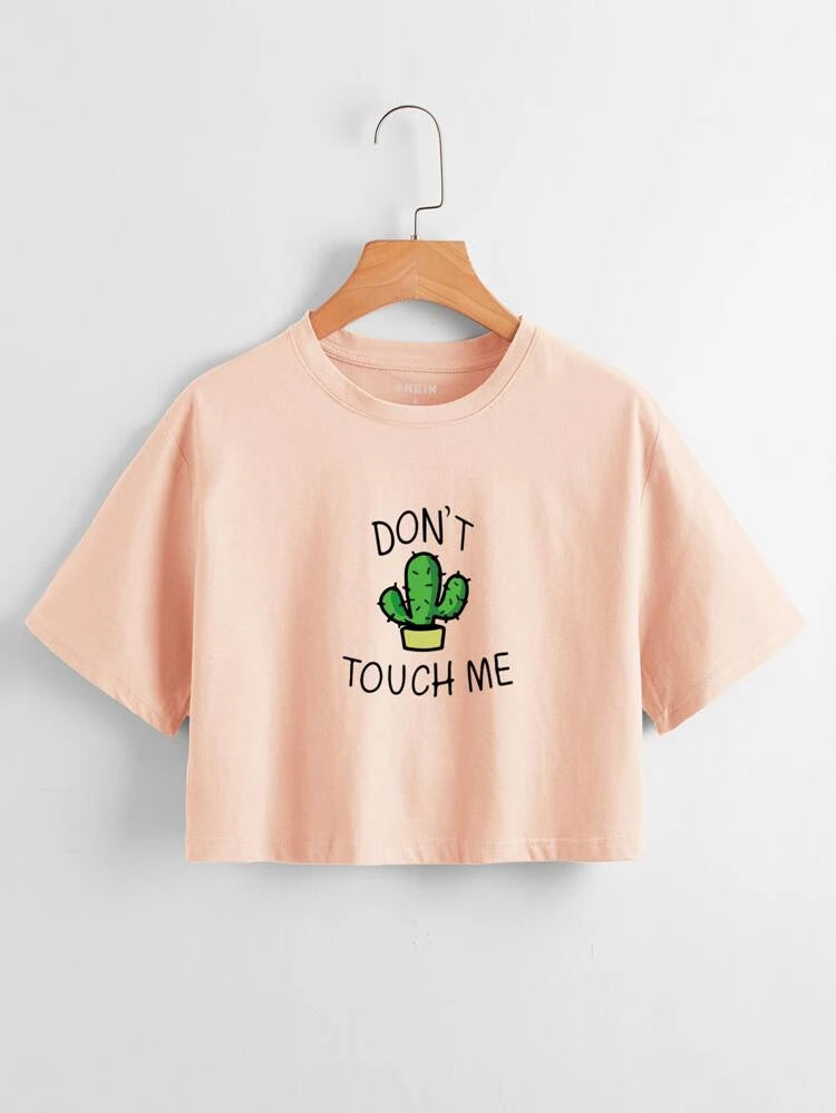 Don't Touch Graphic Crop Tee_ Peach