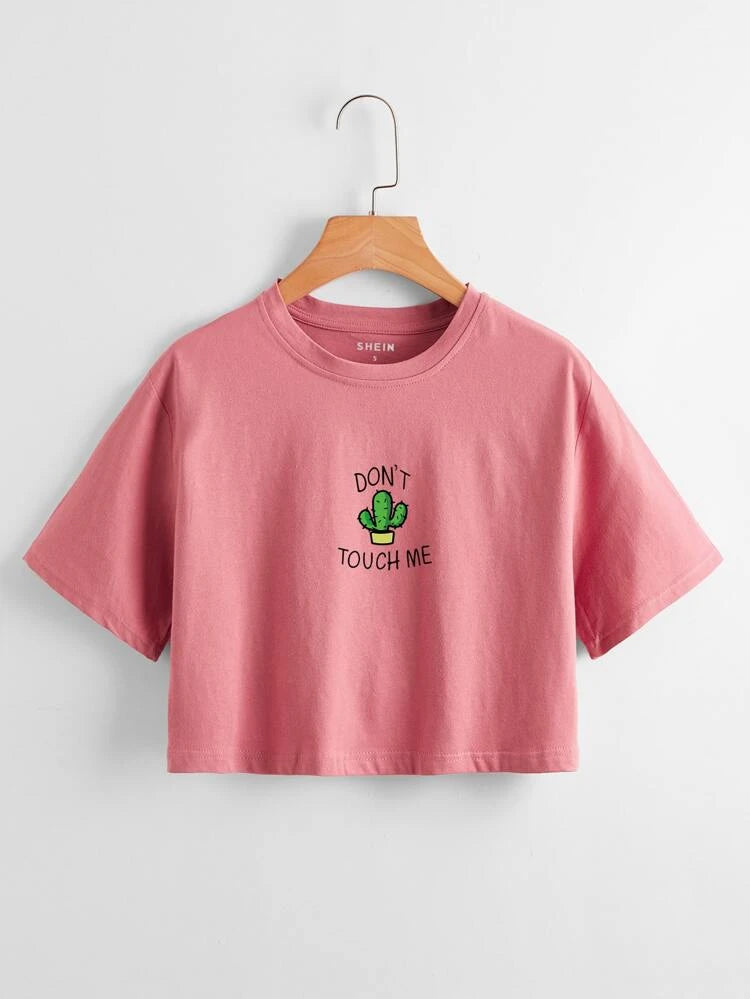 Don't Touch Graphic Crop Tee_ Pink