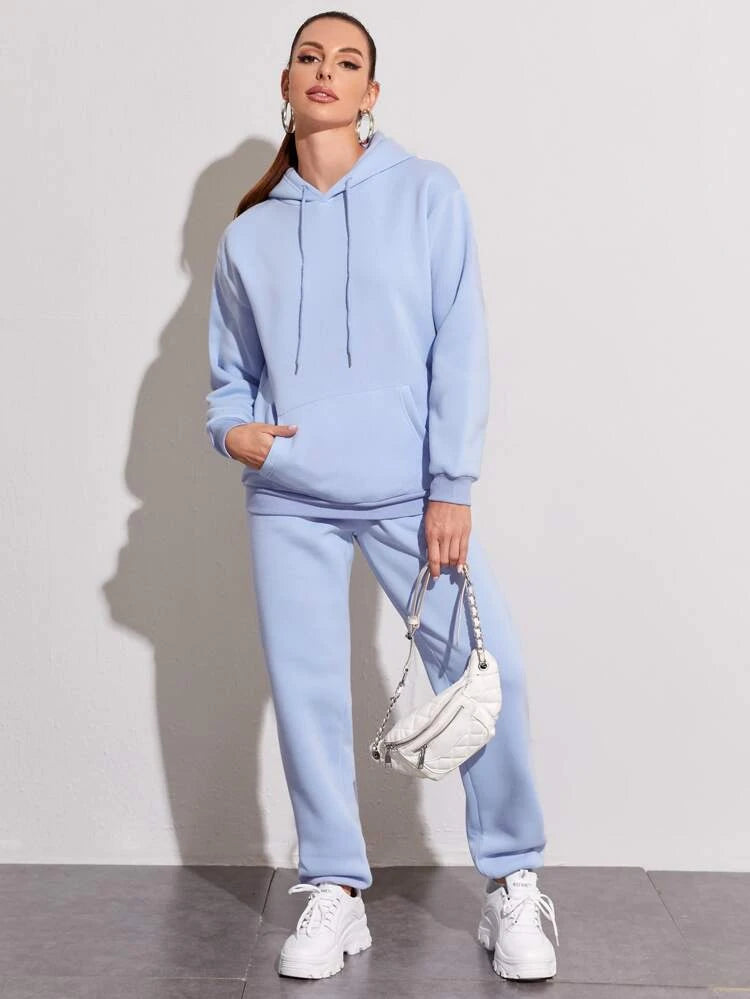 Drawstring Drop Shoulder Tracksuit -Baby Blue