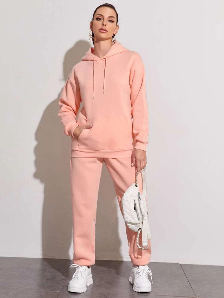 Drawstring Drop Shoulder Tracksuit -Baby Pink