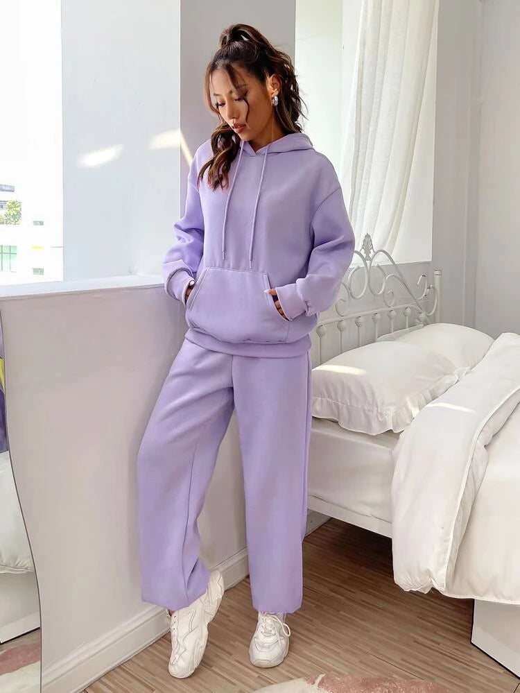 Drawstring Drop Shoulder Tracksuit -Lilac Purple