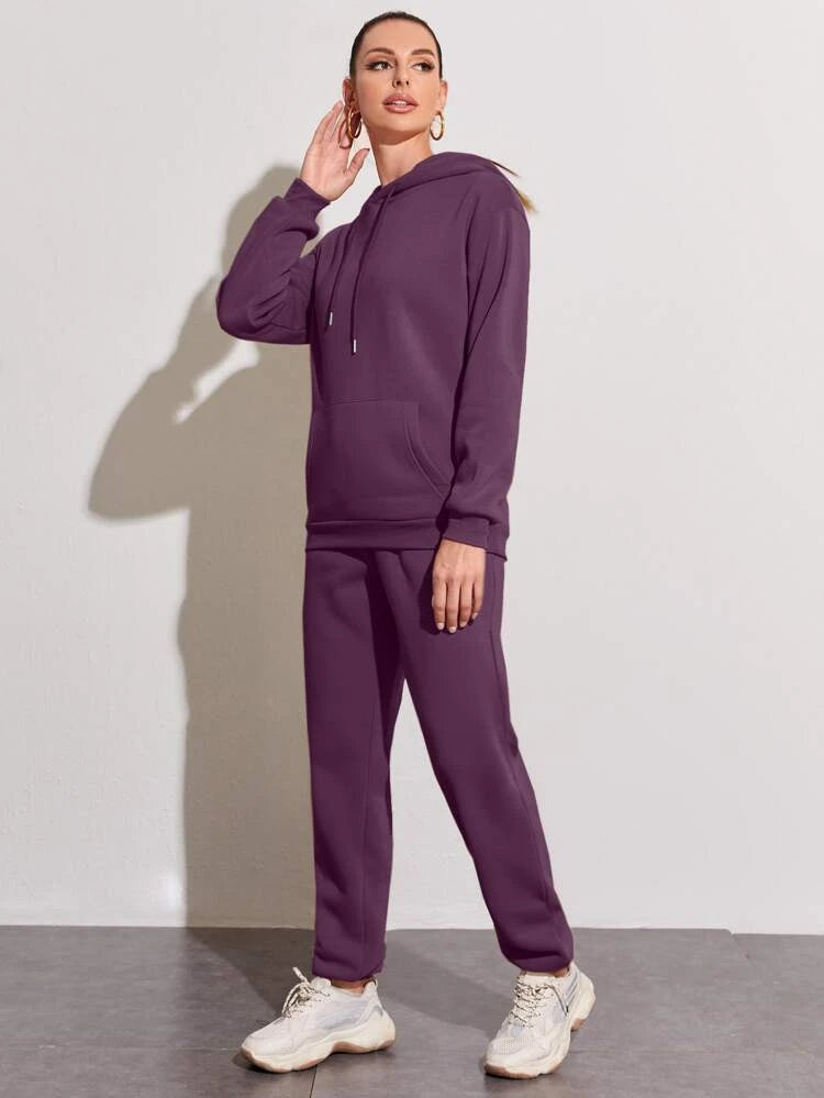 Drawstring Drop Shoulder Tracksuit -Purple