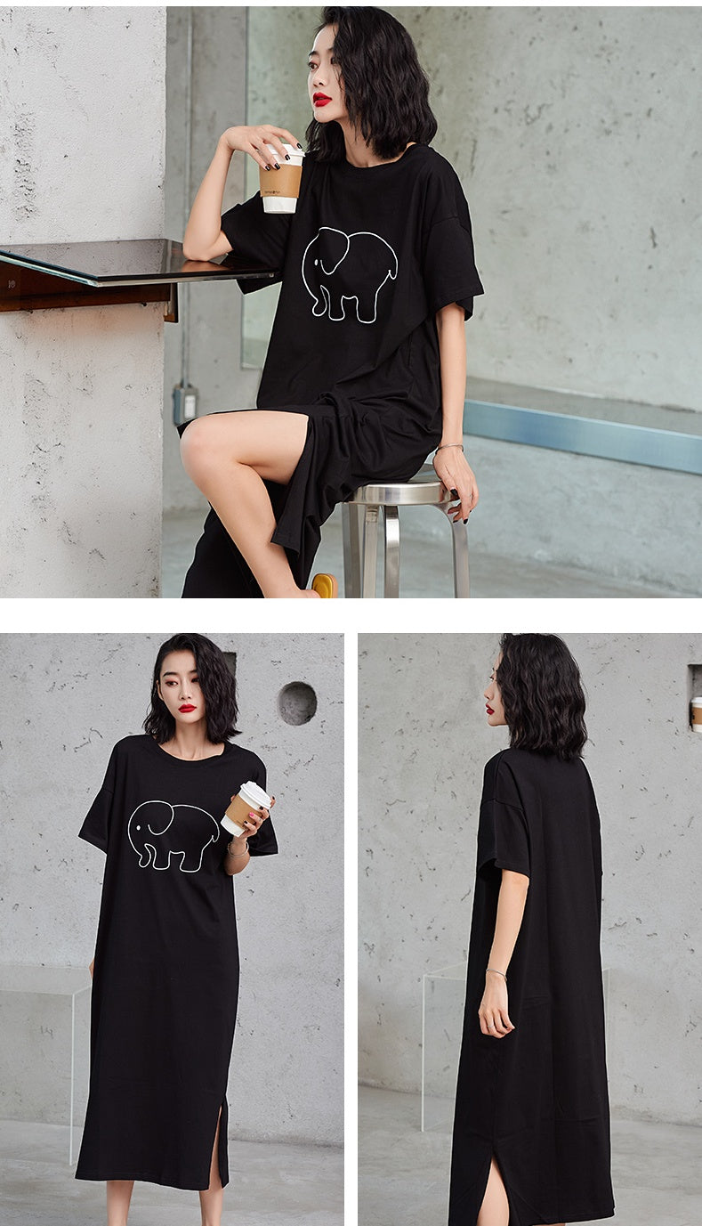 Elephant Graphic Night Dress _ Black