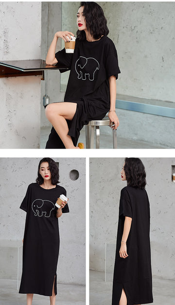 Elephant Graphic Night Dress _ Black