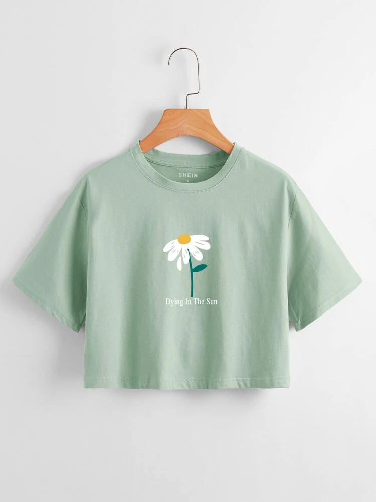 Flower Graphic Crop Tee_ Mint Green