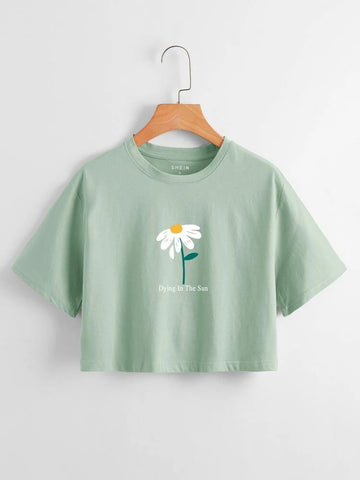 Flower Graphic Crop Tee_ Mint Green