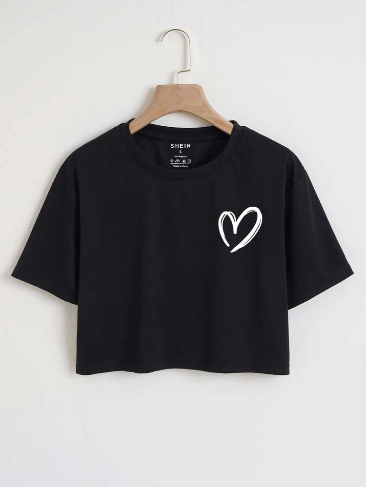 Heart Graphic Crop Tee _ Black