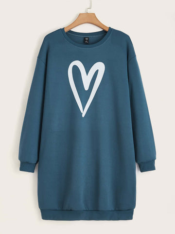 Heart Print Hoddie _ Teal Blue