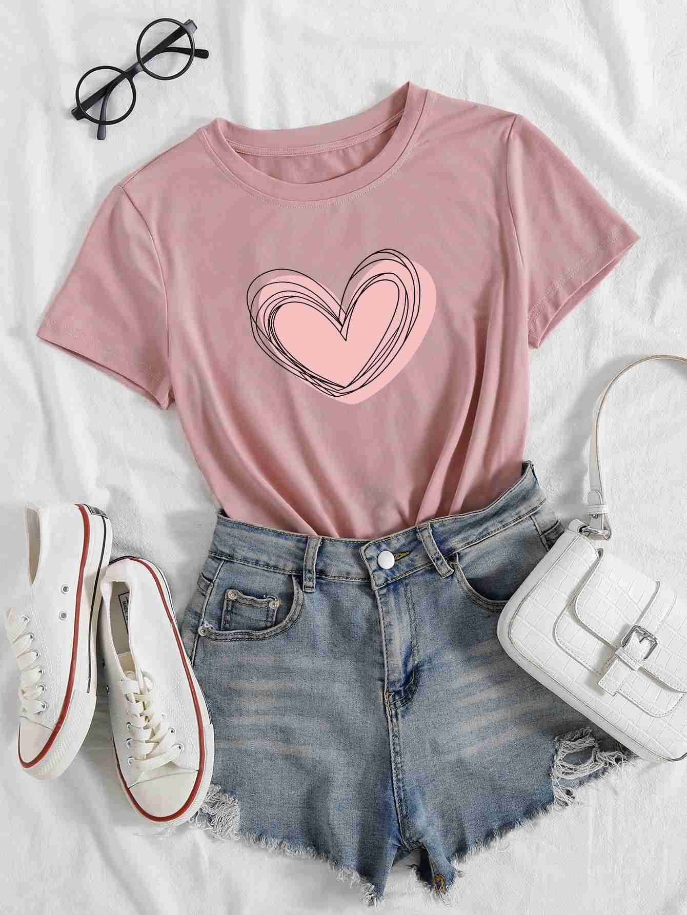 Heart Light Pink Tees