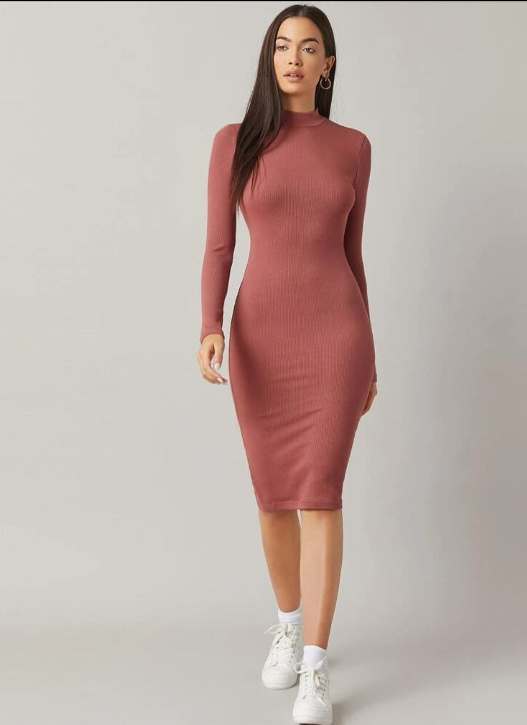 High Neck Form Fitted Dress_ Dusty Pink