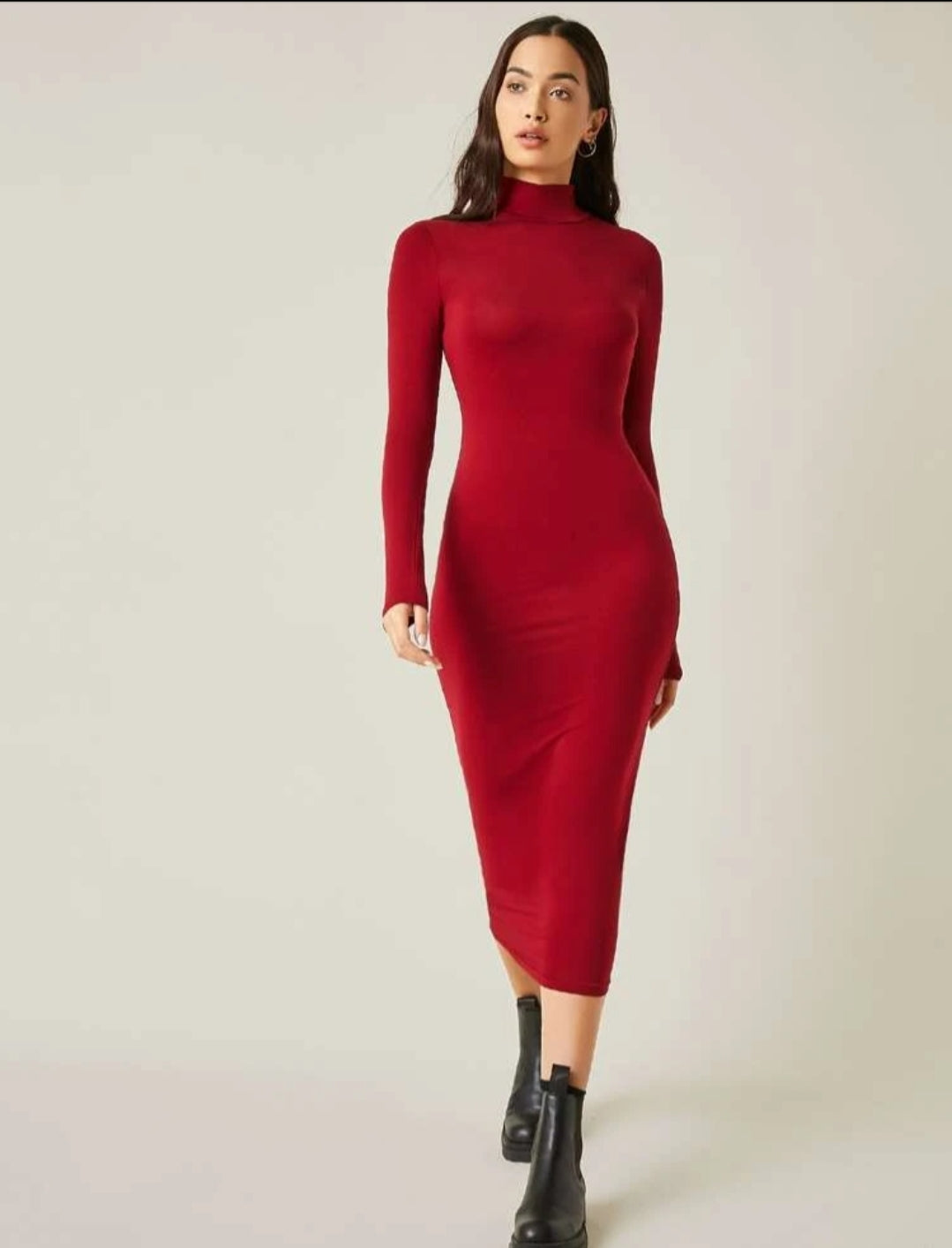 High Neck Form Fitted Dress_ Red