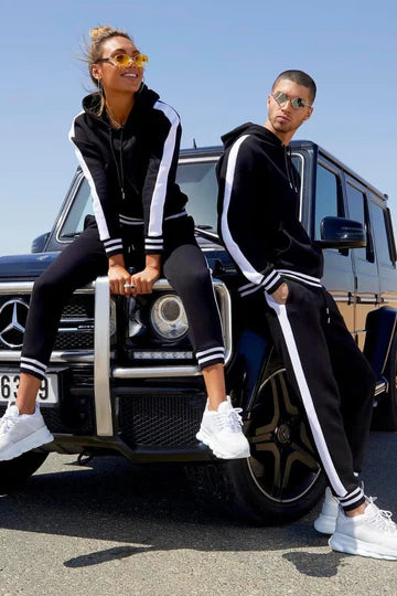 White Strap Couple Tracksuit_ Black