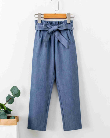 Paperbag High Waist Belted Pant - Blue