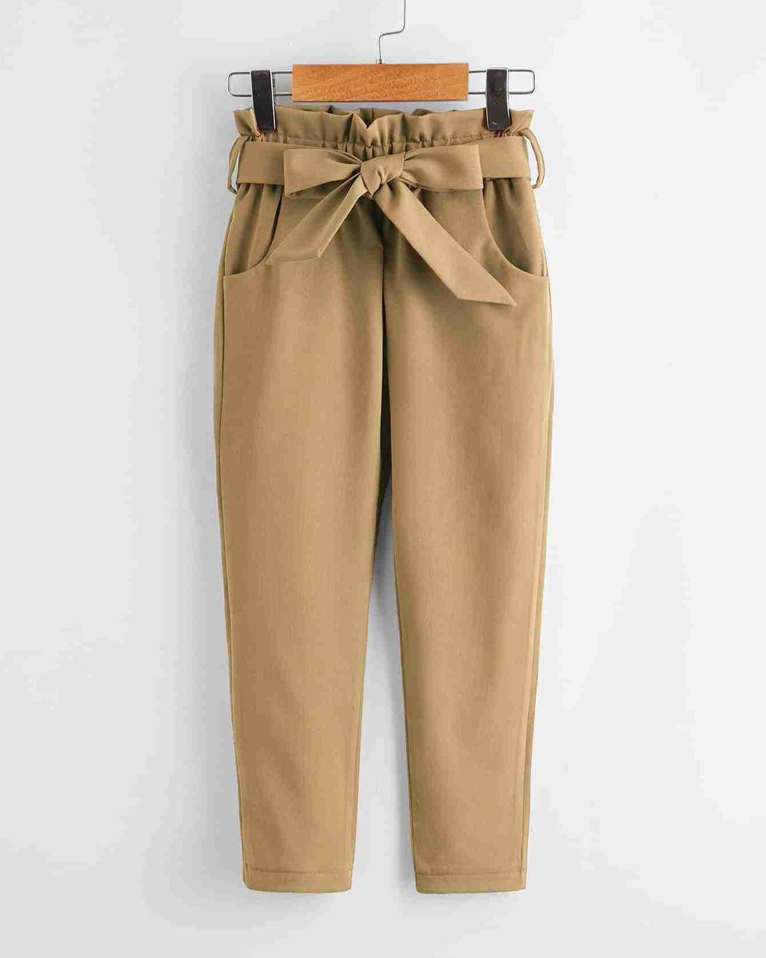 Paperbag High Waist Belted Pant - Khaki