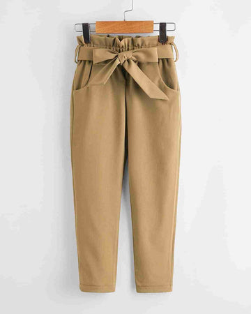 Paperbag High Waist Belted Pant - Khaki