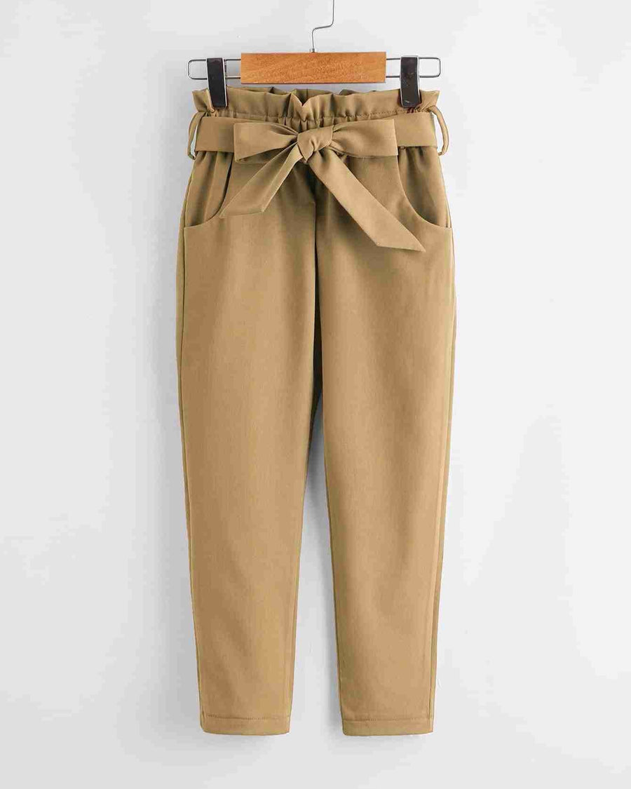 Paperbag High Waist Belted Pant - Khaki
