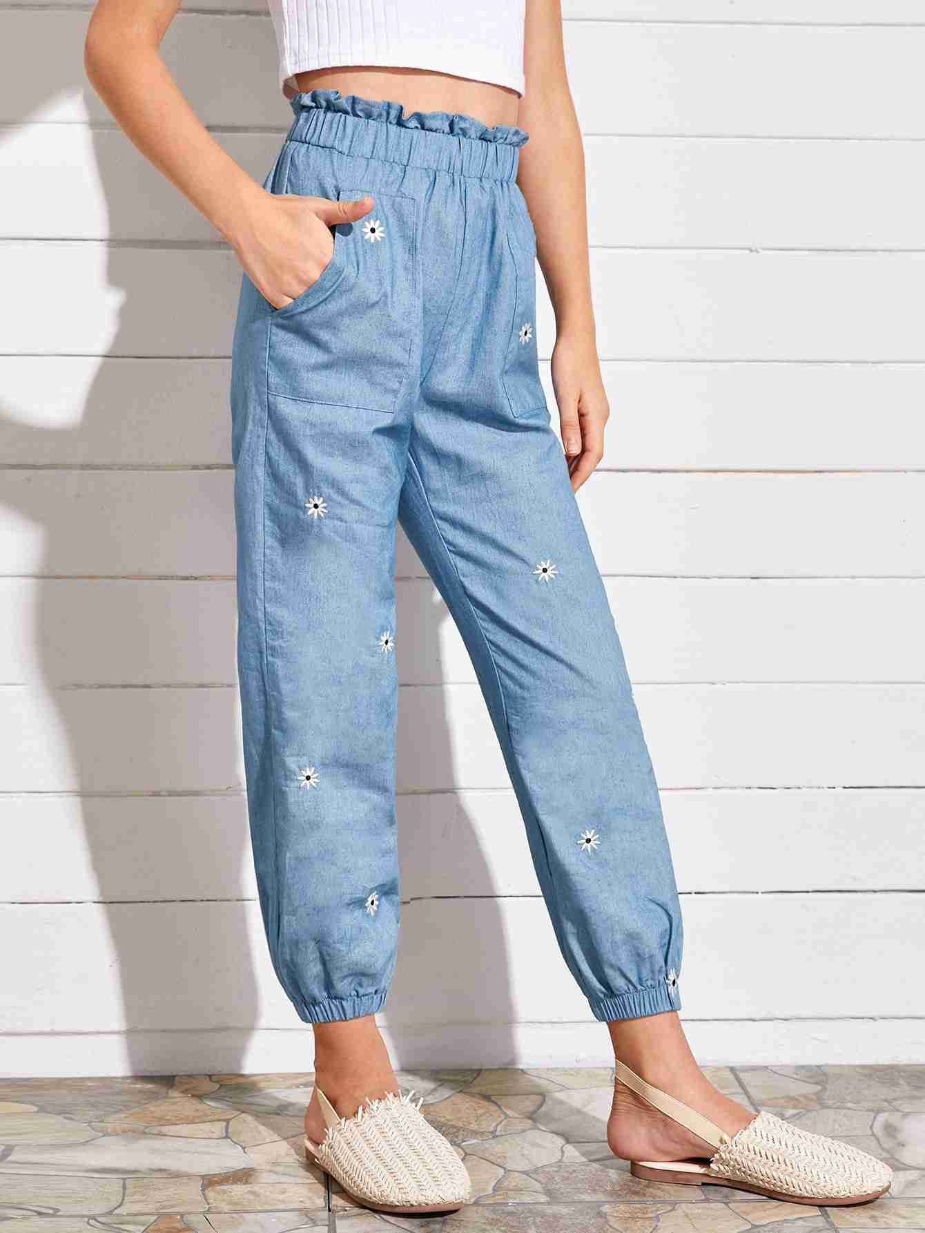 Flower Pant Pant _ Light Blue