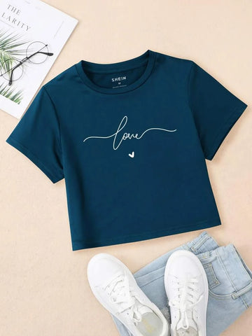 Love Crop Tee _ Teal Blue