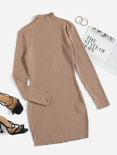 Mock Neck Bodycon Ribbed Dress _ Skin
