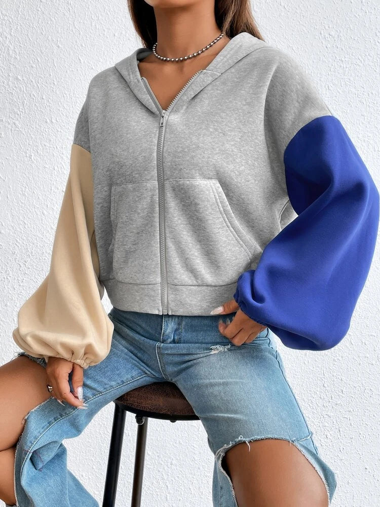 Multi Colour Sleeves Hoddie _ Grey Off White Blue