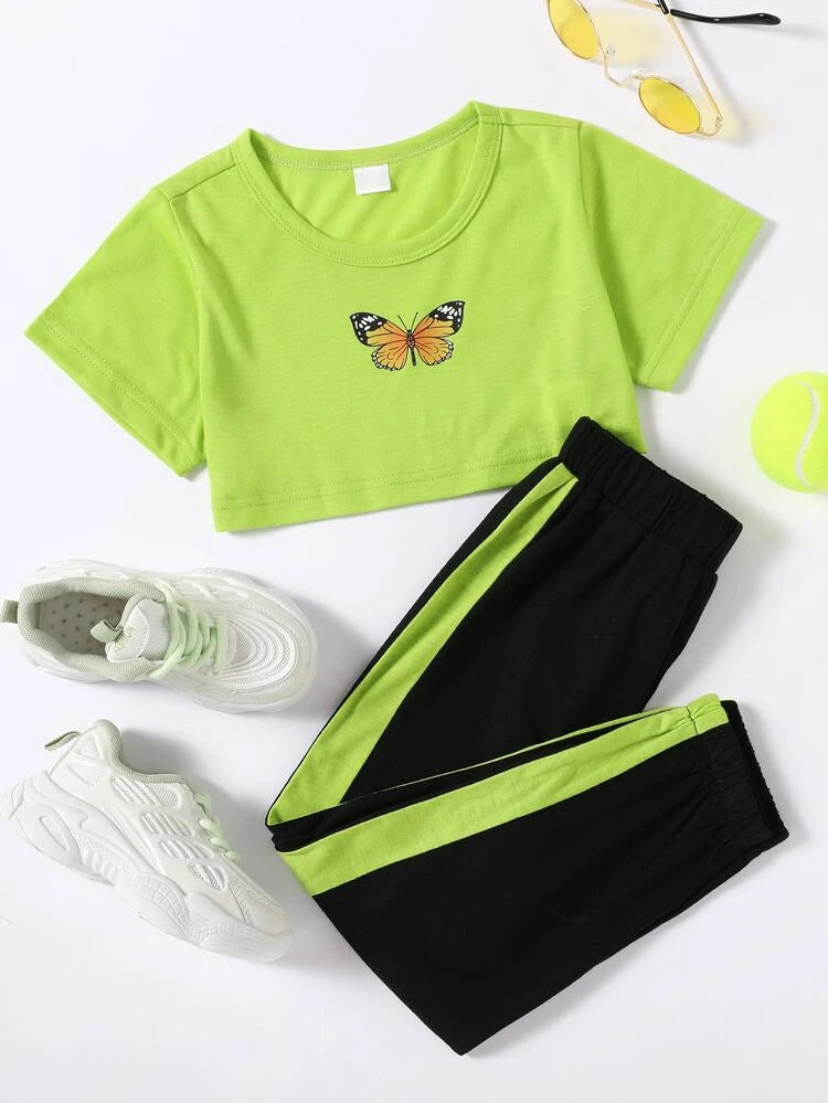 Neon Green And Black Butterfly Tracksuit