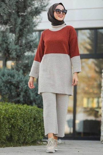 Neva Style – Terra Cotta Dual Suit Dress-Marron