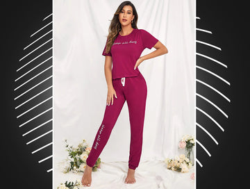 Sleep All Day Print PJ Set_Plum