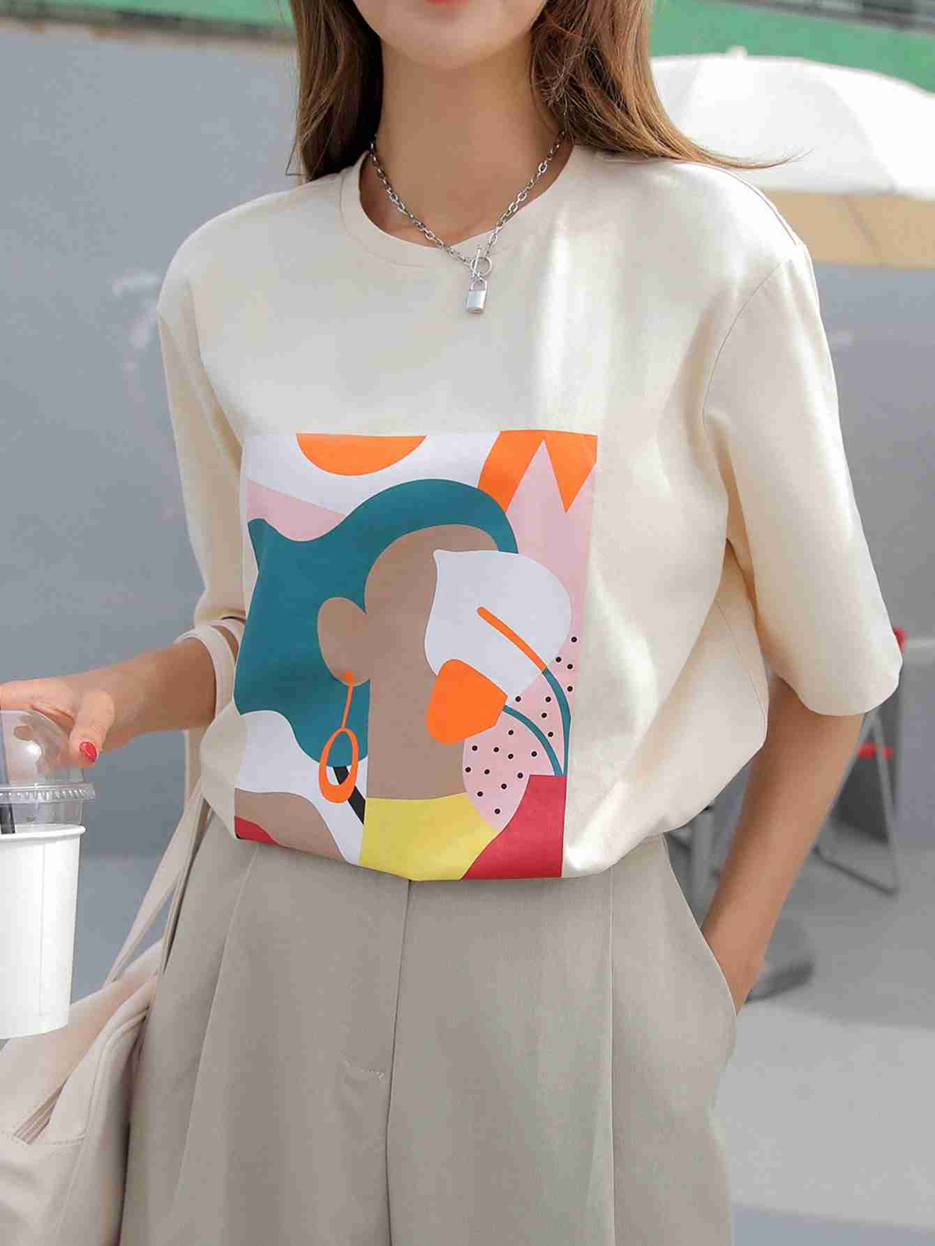 Off White Abstract Tee