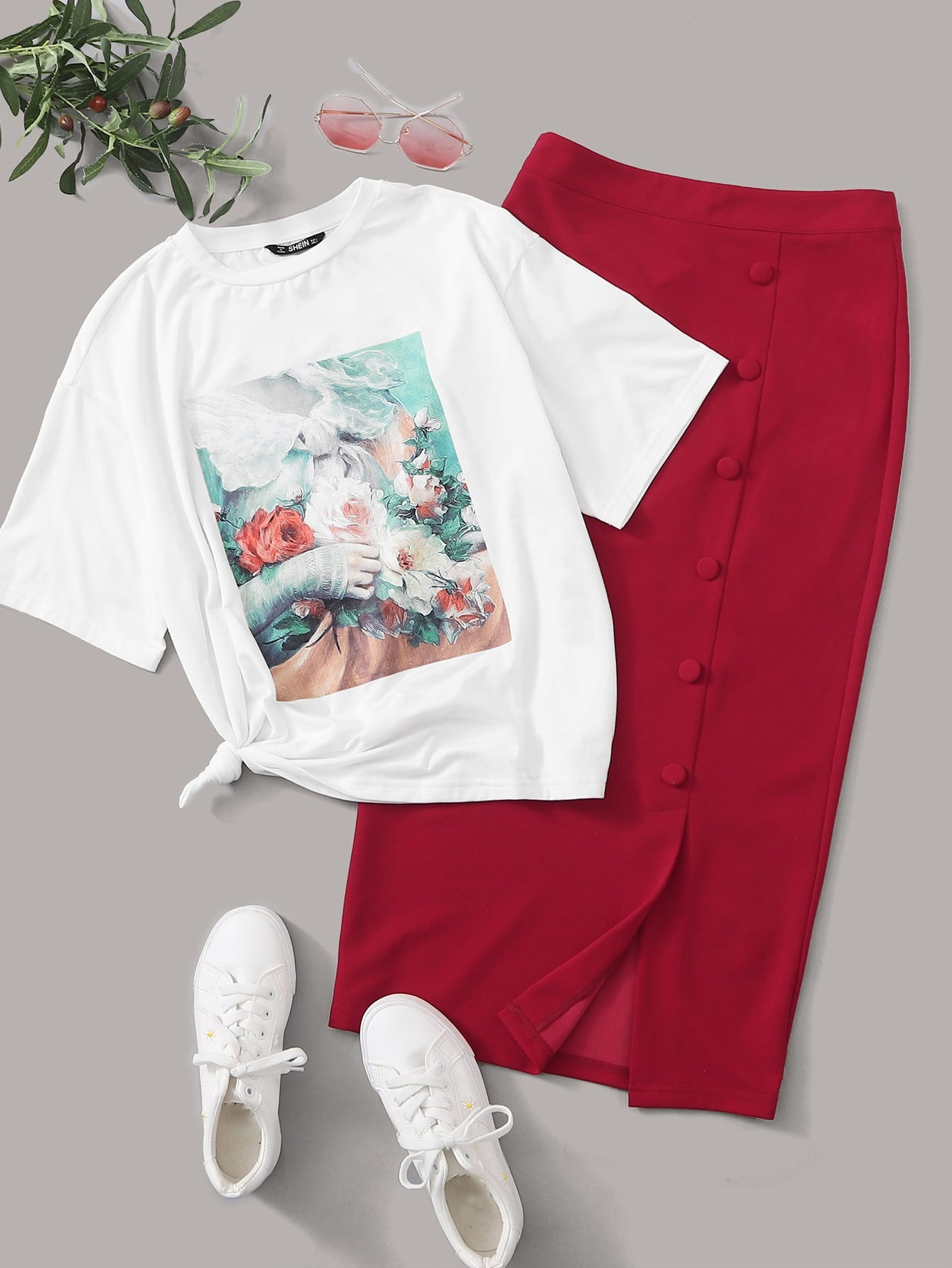 Painting Top & Skirt _ White Red