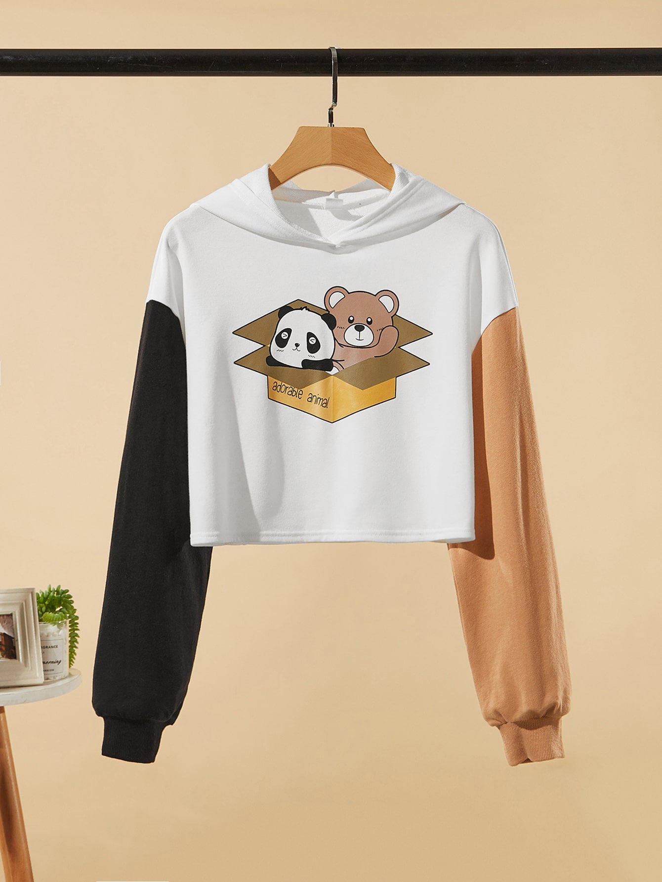 Panda Bear Box Short Hoddie _ White