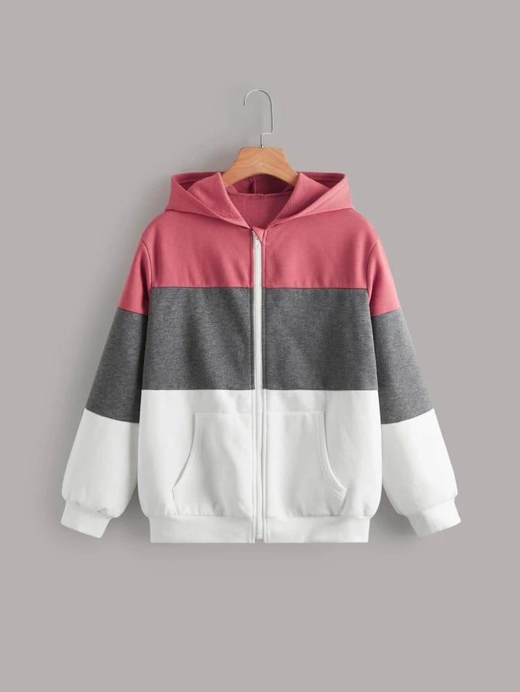 Pannel Multi Color Hoddie _ Tea Pink Grey