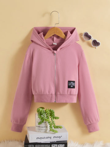 Patch Plain Open Zipper Hoddie _ Dusty Pink