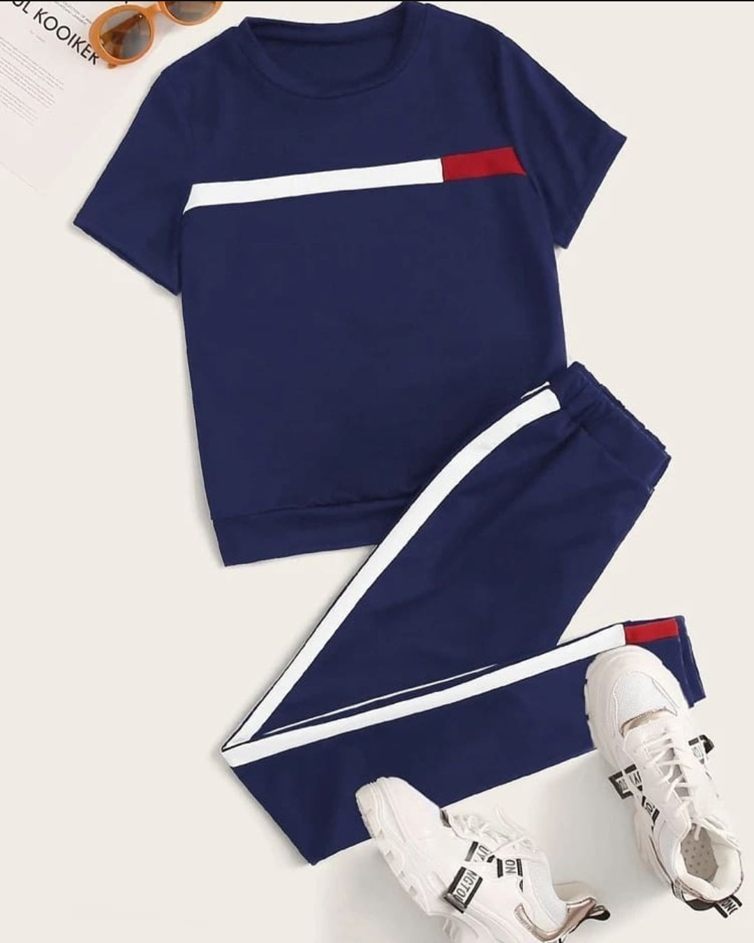 Persian Blue With White & Red Strap Tracksuit
