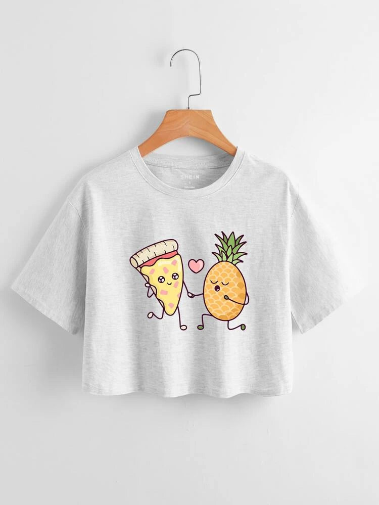 Pineapple Pizza Graphic Crop Tee _ White