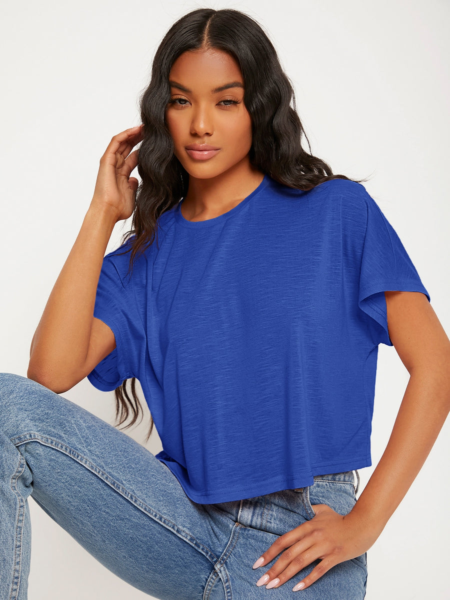 Plain Crop Tee_ Blue