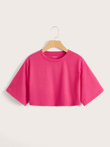 Plain Crop Tee_ Hot Pink