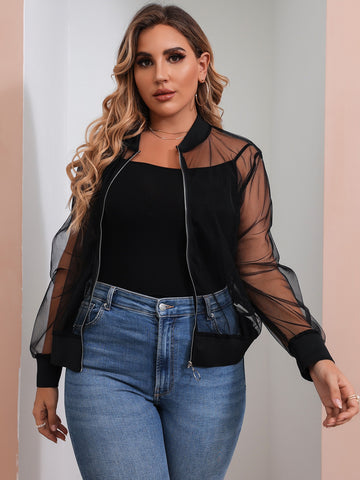 Plain Net Open Zipper _ Black