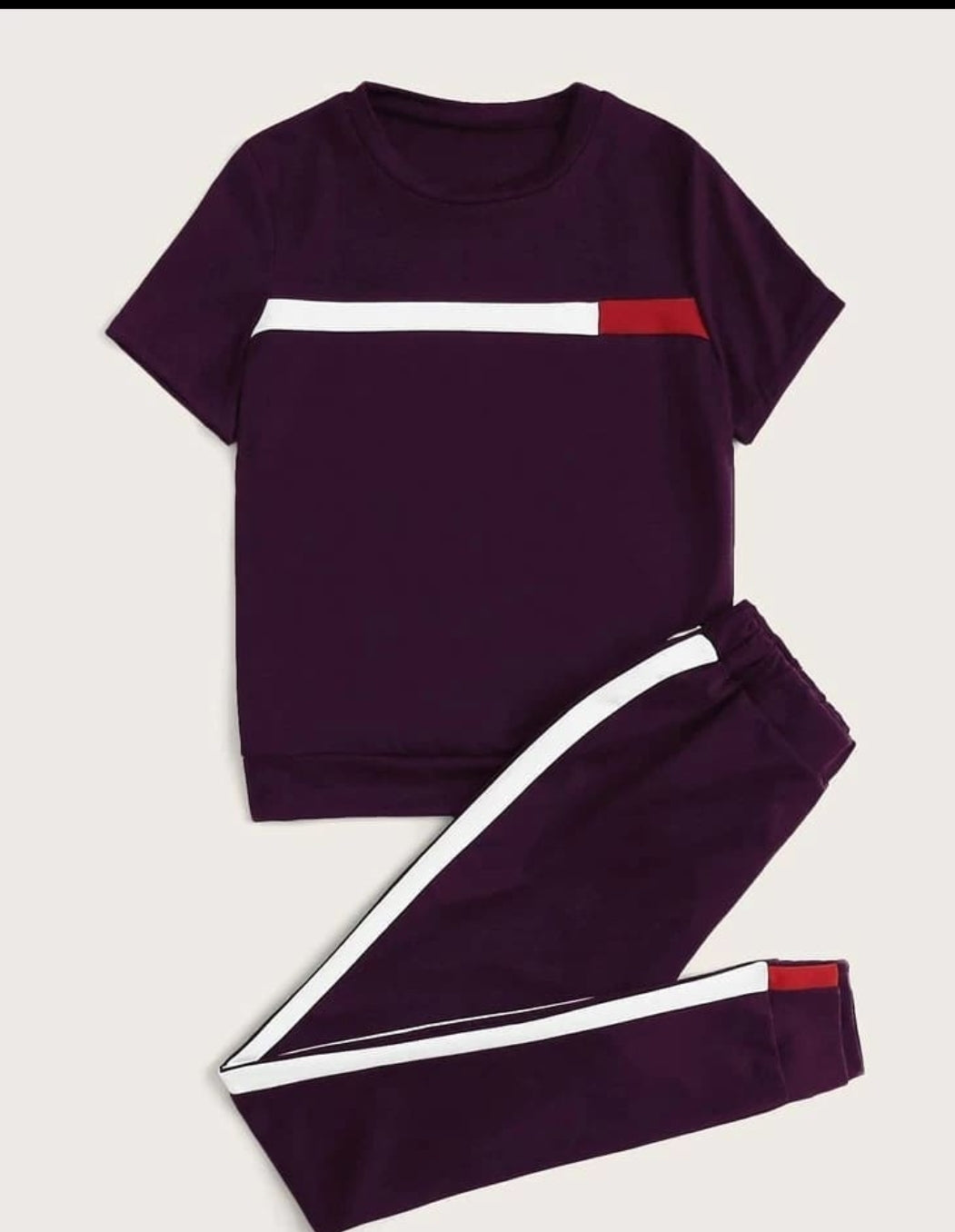 Plum With White & Red Strap Tracksuit