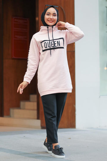Queen High Neck Hoddie _ Pink